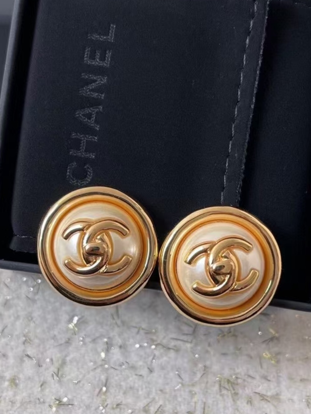 CHANEL CC Vintage Gold & Pearl Button Earrings circa 1990s